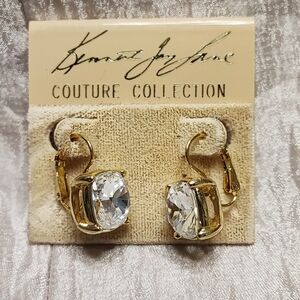 KJL Kenneth Jay Lane Couture Collection Gold Tone Clear Rhinestone Earrings NEW